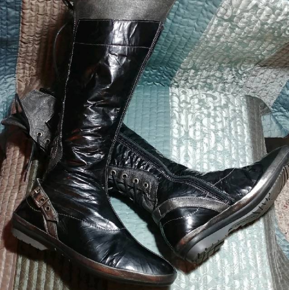 Pataugas patent leather tall boots